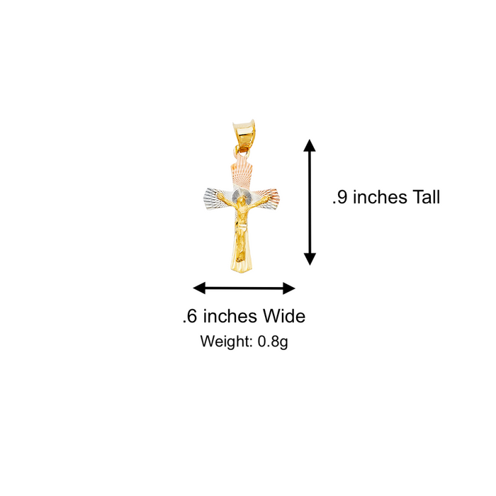 14k TriColor Gold Jesus Cross Pendant with Solid Chain - LE-0355