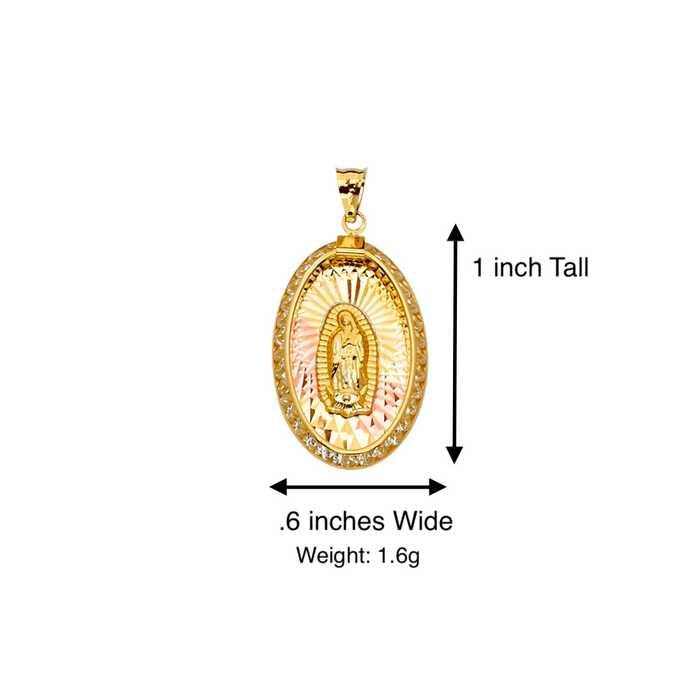 14k Virgin Mary Gold Pendant Oval Gemstones with Solid Chain - LE-2305