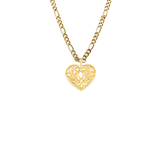 14k Gold Mom Heart Pendant with Solid Chain - LE-1831