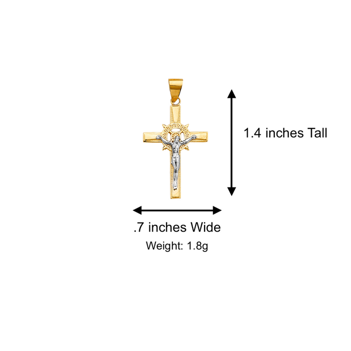 14k Two Tone Gold Jesus Cross Pendant with Solid Chain - LE-2712