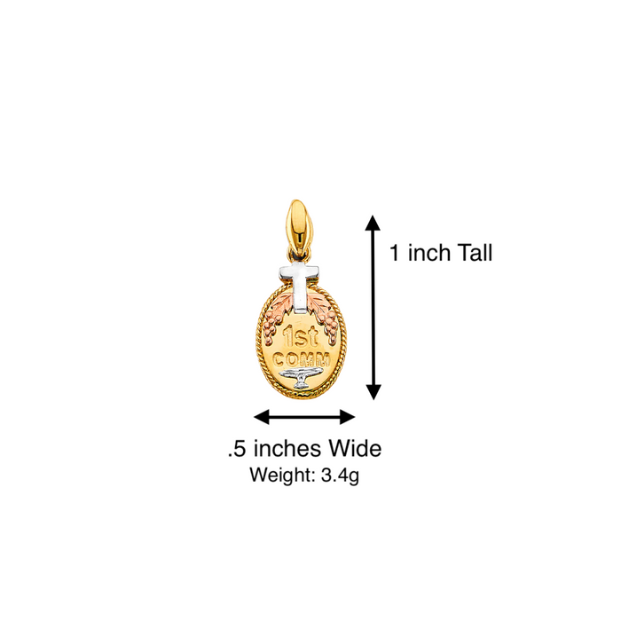 14k First Communion Gold Pendant and Solid Chain - LE-2639