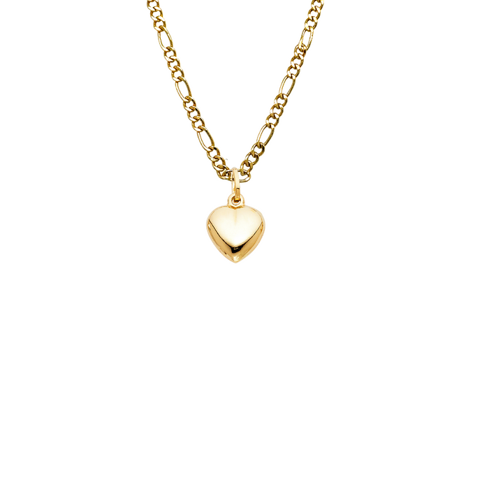 14k Gold Hollow Heart Pendant with Solid Chain - LE-0445