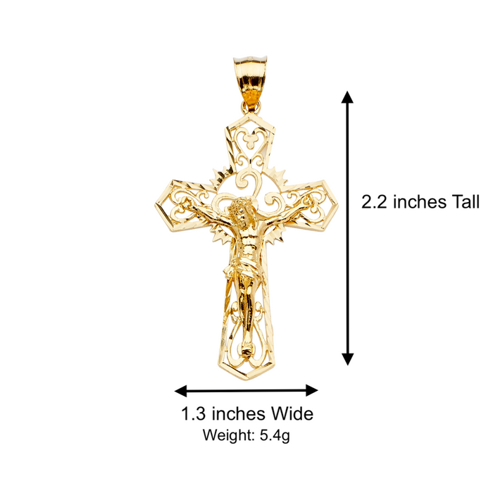 14k Gold Jesus Cross with Solid Figaro Chain - LE-2179