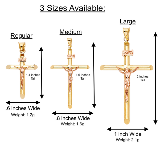 14k Rose Gold Jesus Cross Pendant with Solid Chain - LE-0849