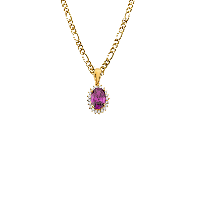 14k Gold June Oval Birthstone Gemstone Pendant with Solid Chain - LE-3037-06