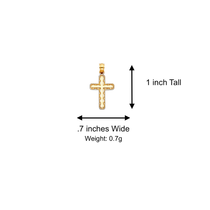 14k Gold Two Tone Cross Pendant with Solid Chain - LE-0119