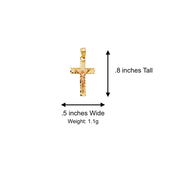 14k Gold Two Tone Rose Gold Jesus Cross Pendant with Solid Chain - LE-0080