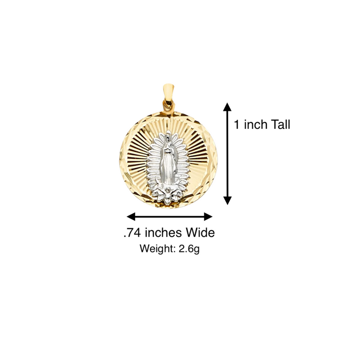 14k Virgin Mary Round Diamond Cut Pendant with Solid Chain - LE-2290