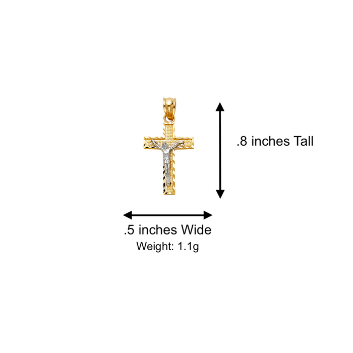 14k Gold Two Tone Jesus Cross Pendant with Solid Chain - LE-0080W