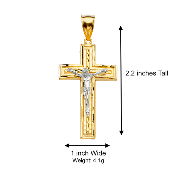 14k Two Tone Gold Jesus Cross with Solid Figaro Chain - LE-2178