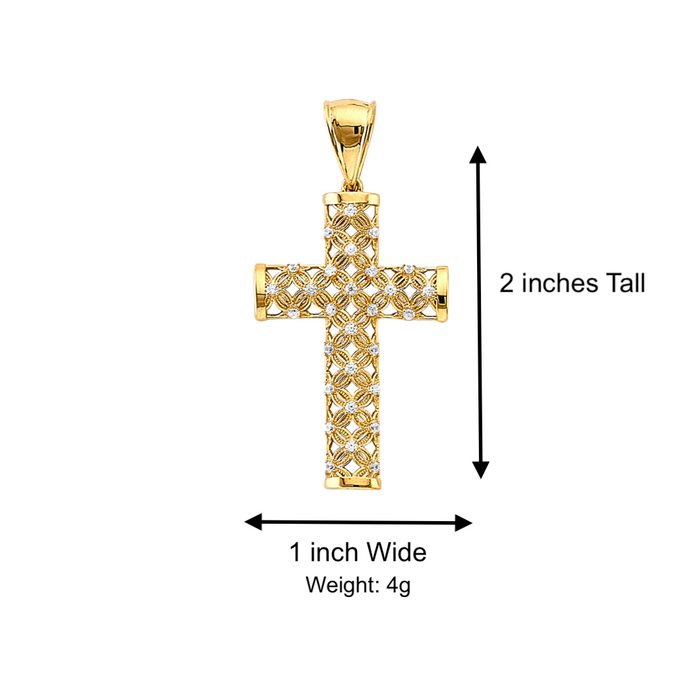 14k Gold Fancy Gemstone Cross with Solid Figaro Chain - LE-3232