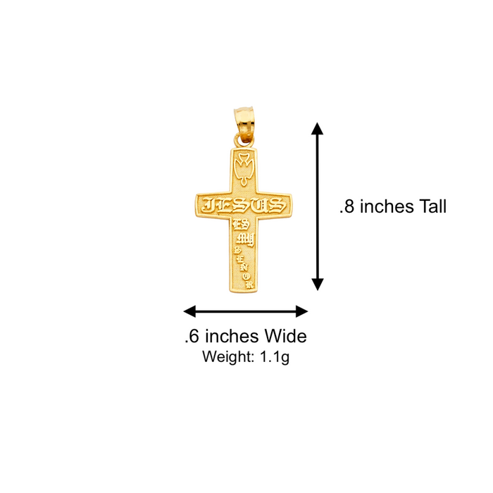 14k Gold Jesus Es Mi Senor Cross Pendant with Solid Chain - LE-1031