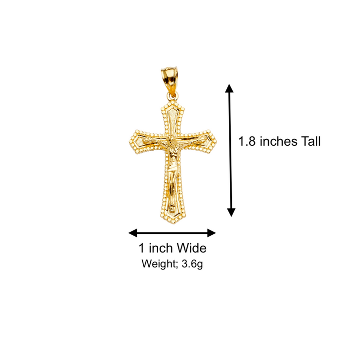 14k Gold Jesus Cross with Solid Figaro Chain - LE-2182