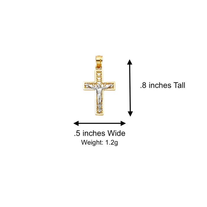 14k Gold Two Tone Heart Design Jesus Cross Pendant with Solid Chain - LE-0078