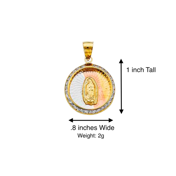 14k Virgin Mary Gold Pendant Round Gemstones with Solid Chain - LE-2303