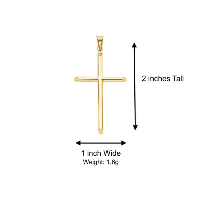 14k Gold Large Tube Cross Pendant with Solid Chain - LE-0014