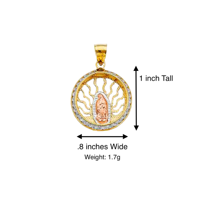 14k Virgin Mary Gold Pendant Round Gemstones with Solid Chain - LE-2723