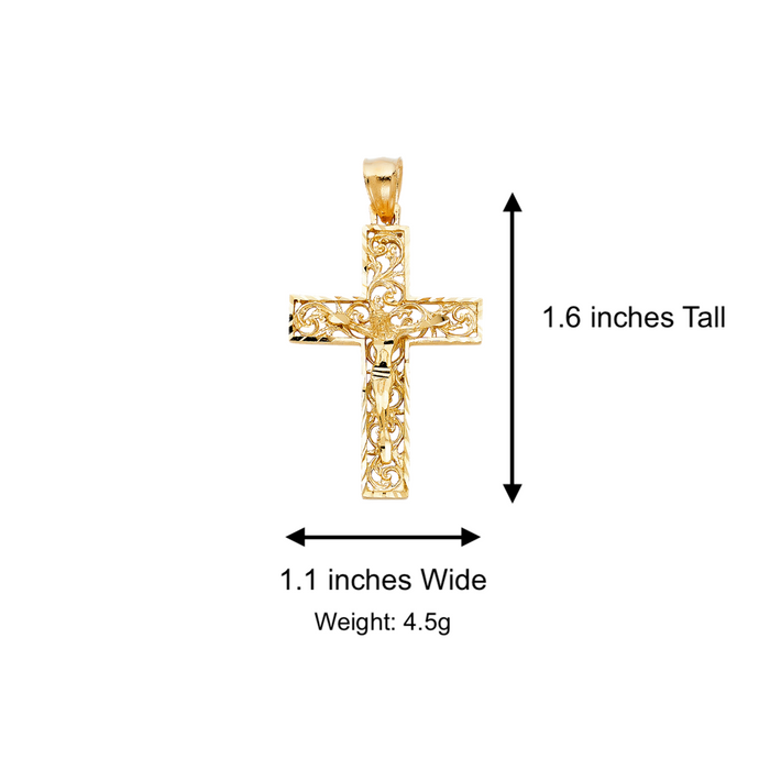 14k Gold Ornate Jesus Cross with Solid Figaro Chain - LE-0986