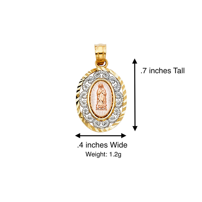 14k Virgin Mary Oval Diamond Cut Pendant with Solid Chain - LE-PT381