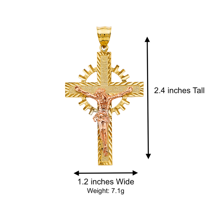 14k Gold Jesus Cross with Solid Figaro Chain - LE-2943