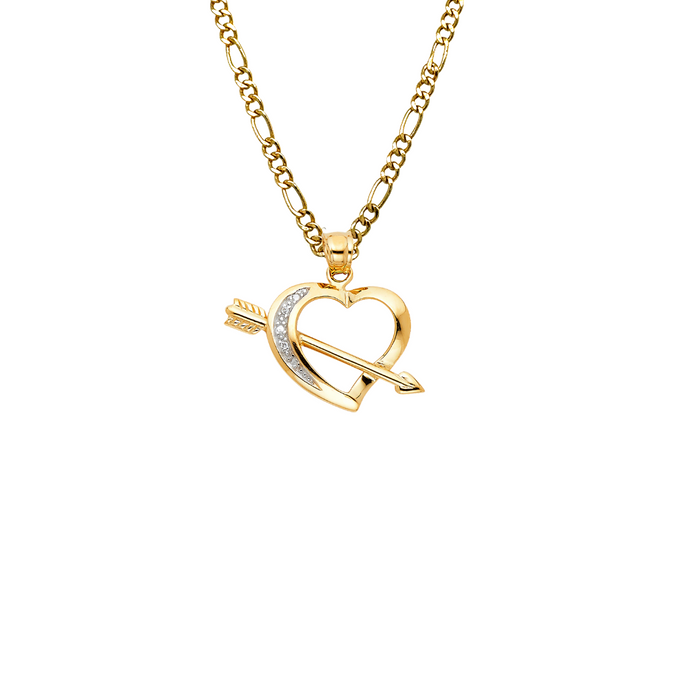 14k Gold Heart Arrow Gemstone Pendant with Solid Chain - LE-1786