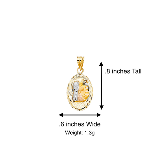 14k First Communion Girl Oval Gold Pendant and Solid Chain - LE-335