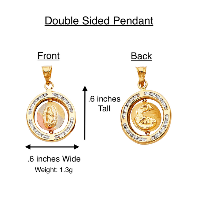 14k Virgin Mary and Baptism Two Sided Gold Pendant with Solid Chain - LE-802