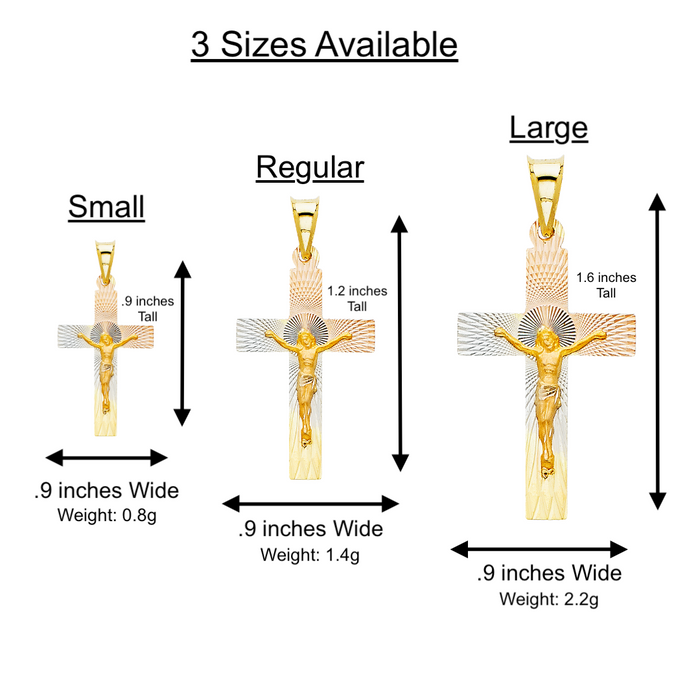 14k TriColor Gold Jesus Cross Pendant with Solid Chain - LE-0350