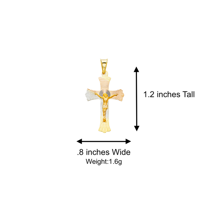 14k TriColor Gold Jesus Cross Pendant with Solid Chain - LE-0351