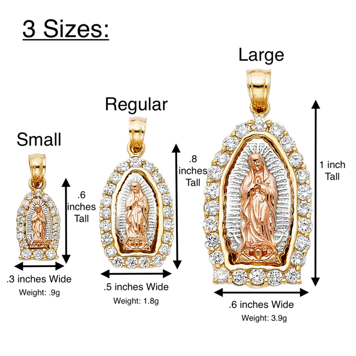 14k Virgin Mary Pendant with White Gemstone Bezel and Solid Chain - LE-PT392