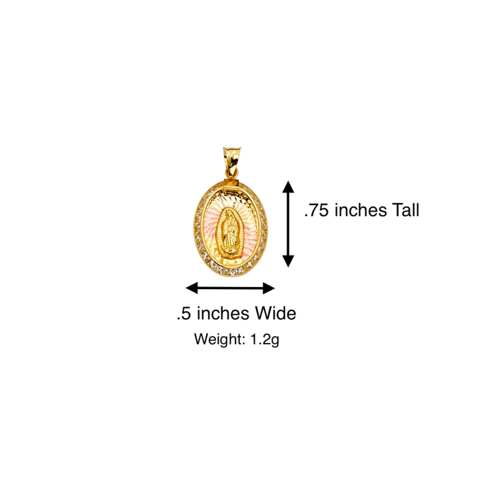 14k Virgin Mary Gold Pendant Oval Gemstones with Solid Chain - LE-2306