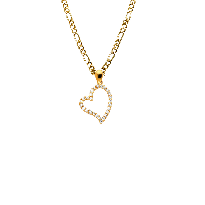 14k Gold Gemstone Heart Pendant with Solid Chain - LE-0583