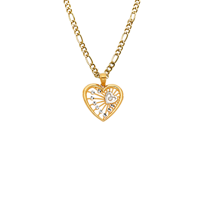 14k Two Tone Gold Heart Pendant with Solid Chain - LE-0427