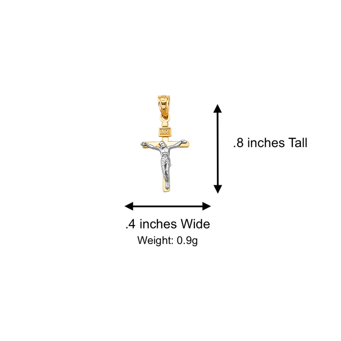 14k Gold Two Tone Jesus Cross Pendant with Solid Chain - LE-0045