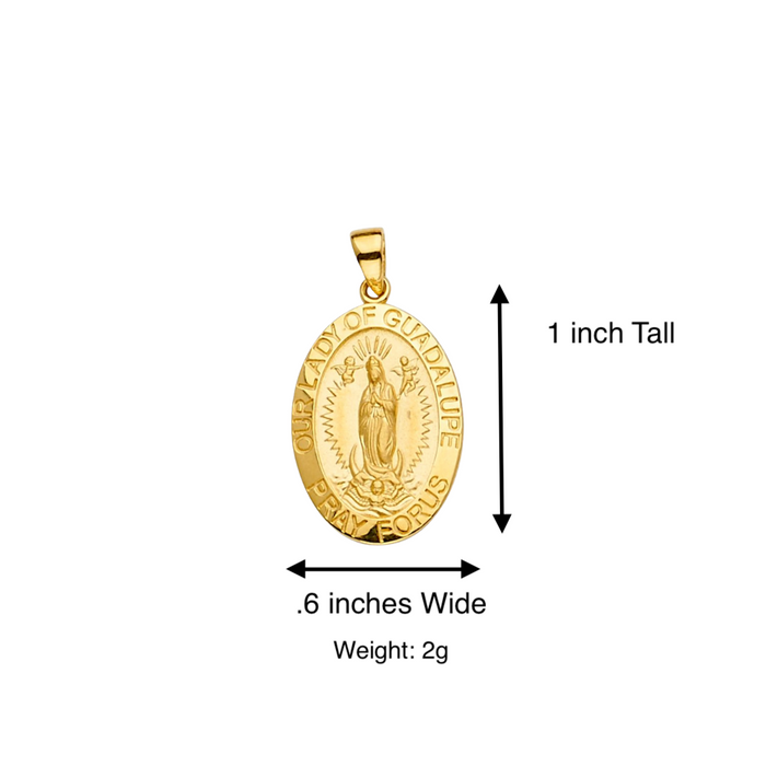 14k Virgin Mary Round Pray For Us Pendant with Solid Chain - LE-PT2300