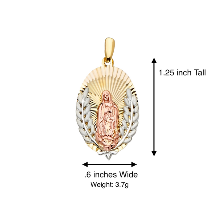 14k Virgin Mary TriColor Oval Pendant with Solid Figaro Chain - LE-2292