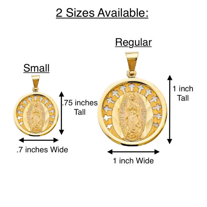 14k Virgin Mary Round Gold Pendant and Solid Chain - LE-3061