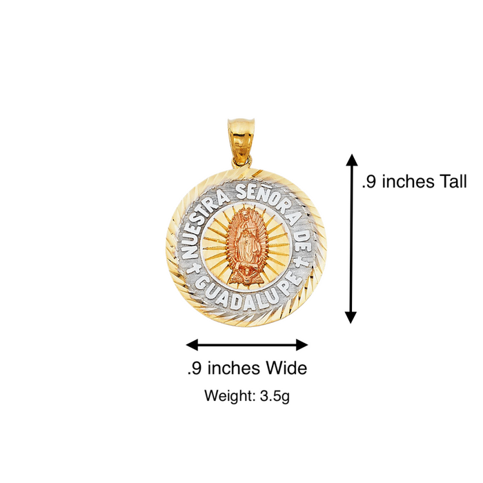 14k Virgin Mary Diamond Cut Round Pendant with Solid Figaro Chain - LE-1366