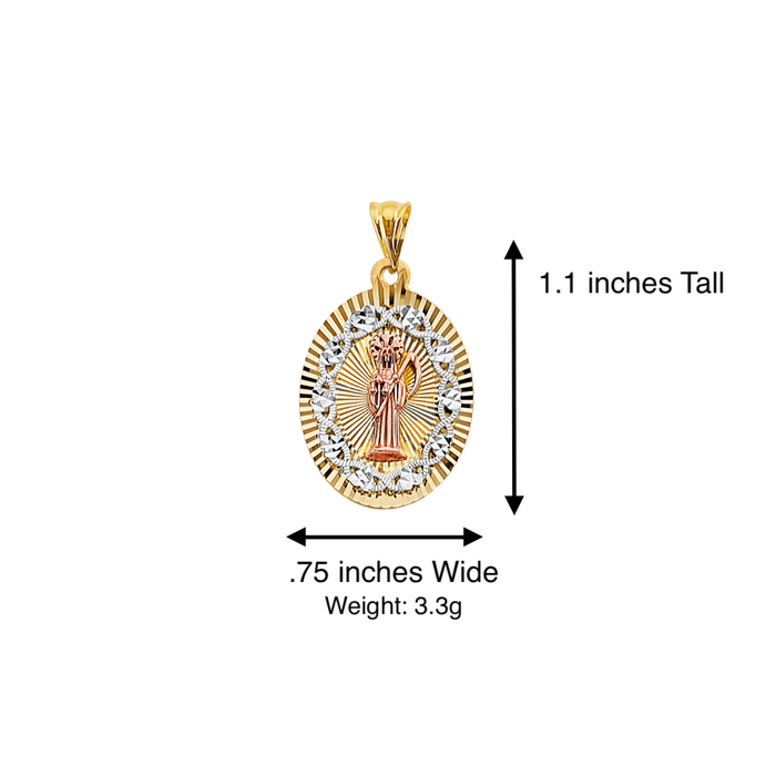 14k Santa Muerte Diamond Cut Gold Pendant with Solid Chain - LE-3203