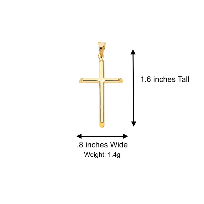 14k Gold Hollow Tube Cross Pendant with Solid Chain - LE-0015