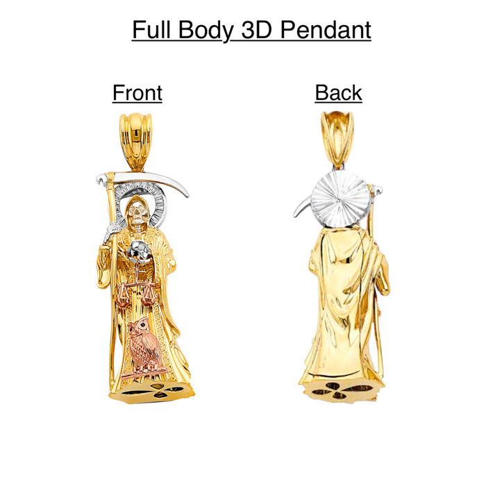 14k Santa Muerte Large 3D Full Body Pendant with Solid Chain - LE-3008