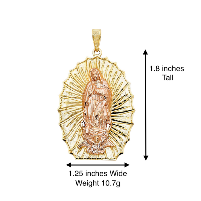 14k Large Radiant Virgin Mary Pendant with Solid Figaro Chain