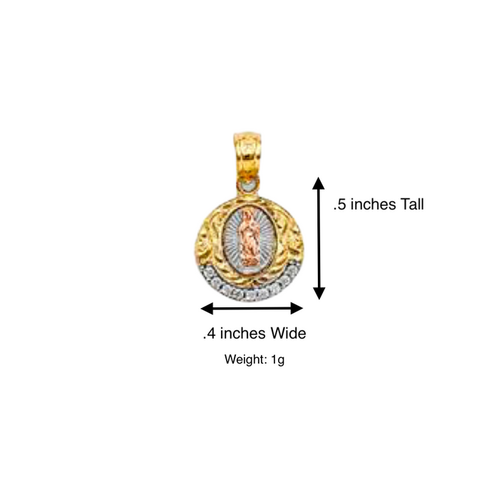 14k Virgin Mary Round Gemstone Pendant with Solid Chain - LE-1132