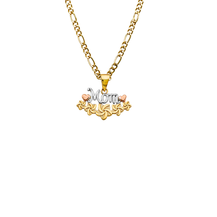 14k Gold Tri Tone Mom Pendant with Solid Chain - LE-2697