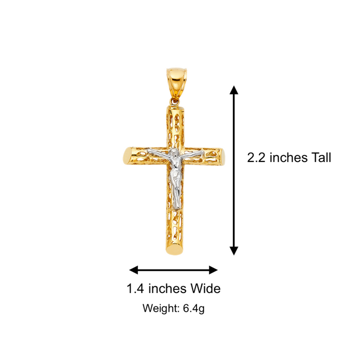 14k Two Tone Gold Turkish Jesus Cross with Solid Figaro Chain - LE-1215