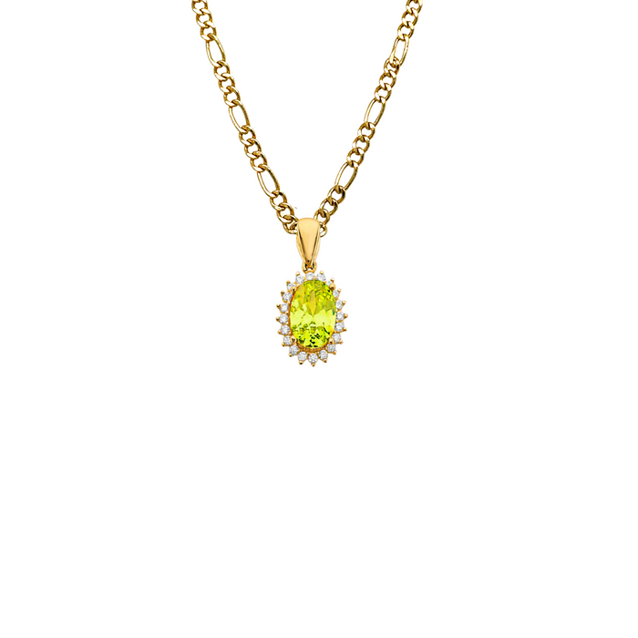 14k Gold August Oval Birthstone Gemstone Pendant with Solid Chain - LE-3037-08