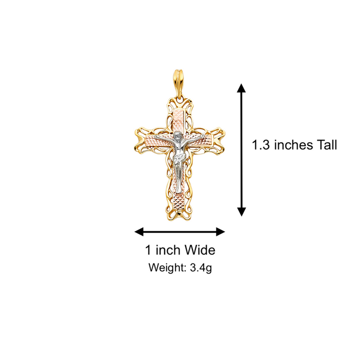 14k Tri Color Gold Jesus Cross with Solid Figaro Chain - LE-0952