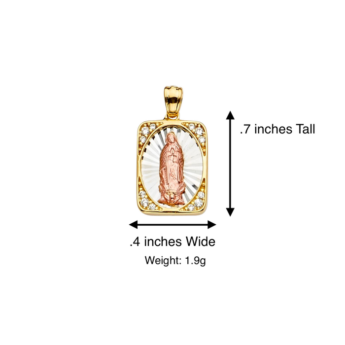 14k Virgin Mary Square Pendant with Gemstone Corners and Solid Chain - LE-PT2293