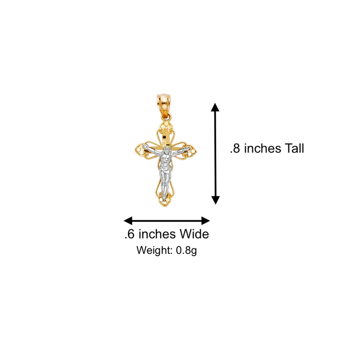 14k Gold Two Tone Jesus Cross Pendant with Solid Chain - LE-0076