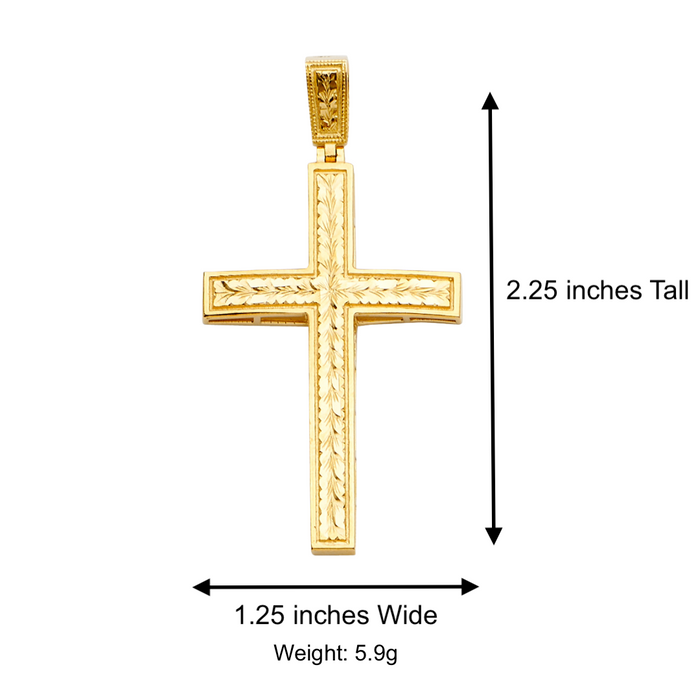 14k Gold XLarge Diamond Cut Cross with Solid Figaro Chain - LE-2204